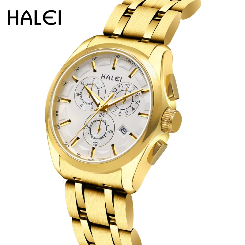 HALEI 3043 brand premium watch luxuriant gold fashion watch classic stainless steel water proof men quartz watches, 3 colors
HALEI 3043 brand premium watch luxuriant gold fashion watch classic stainless steel water proof men quartz watches, 3 colors