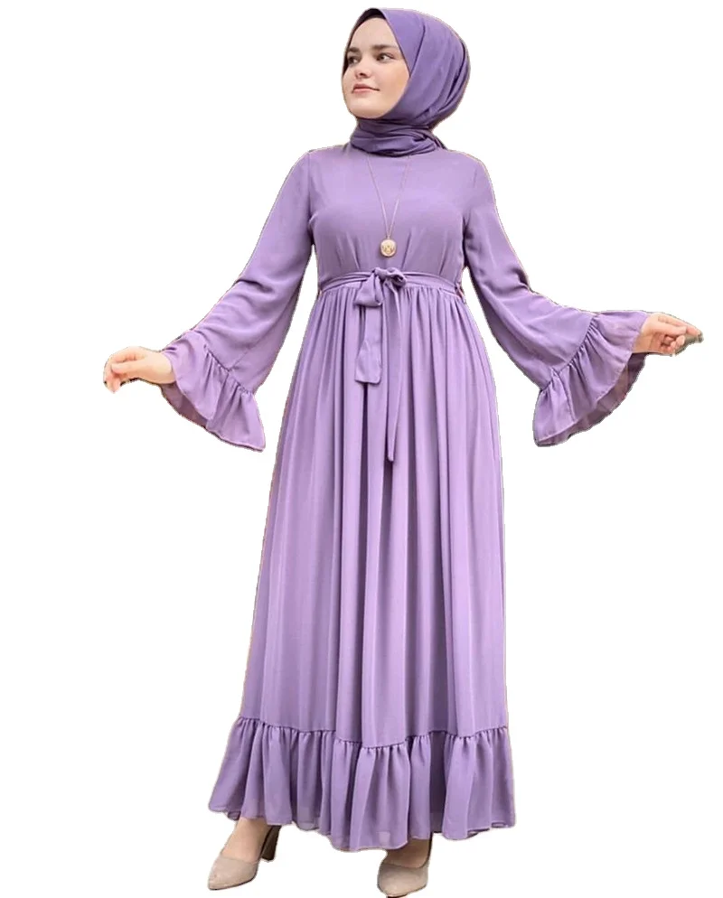 High End Casual Women Exquisite Muslim Dress Ankle-Length Pleated Ruffle Abayas Flared Sleeve Chiffon Abaya
High End Casual Women Exquisite Muslim Dress Ankle-Length Pleated Ruffle Abayas Flared Sleeve Chiffon Abaya
