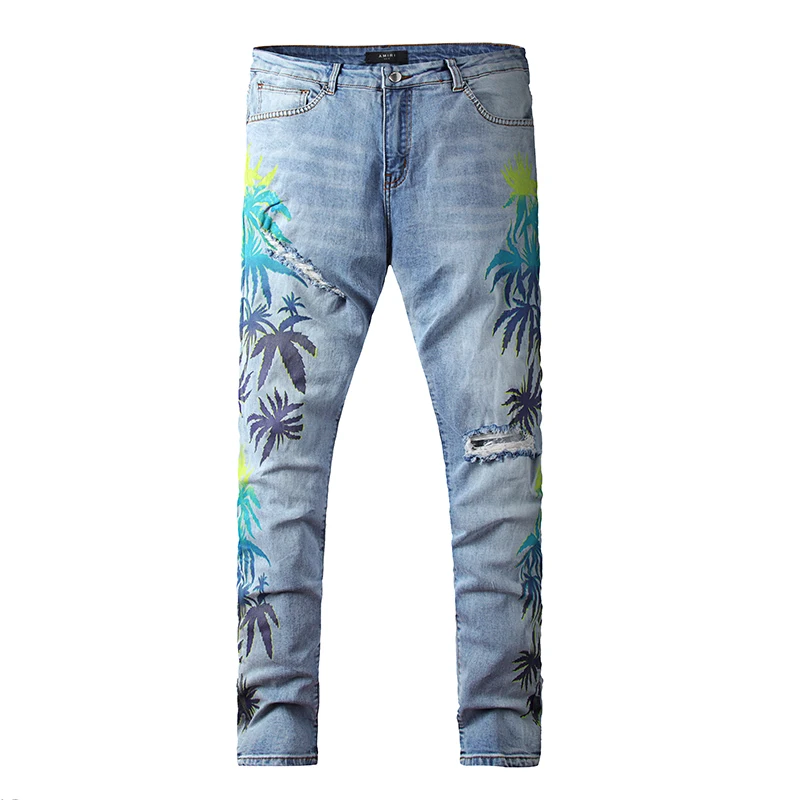 Hot selling fashion youth print embroidery sky blue washed old ripped jeans, Light blue
Hot selling fashion youth print embroidery sky blue washed old ripped jeans, Light blue
