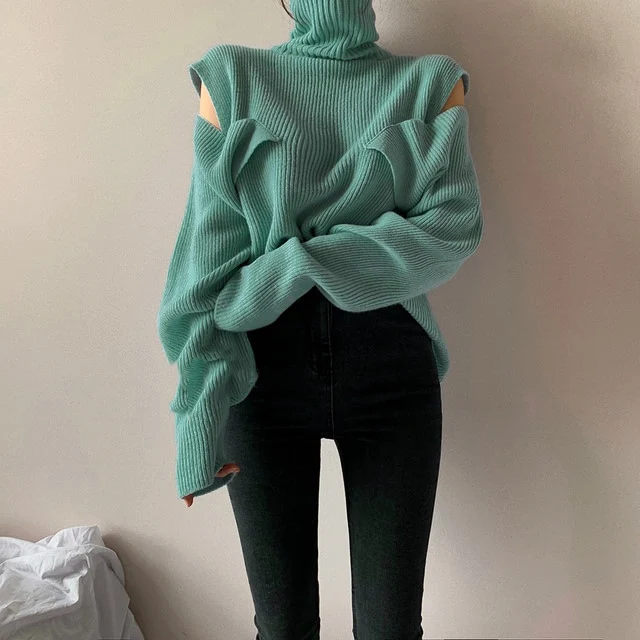 New Arrive Trendy Female Button Off The Shoulder Casual Sweater High Neck Loose Sweater For Ladies, Green//brown/khaki
New Arrive Trendy Female Button Off The Shoulder Casual Sweater High Neck Loose Sweater For Ladies, Green//brown/khaki