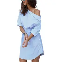 Summer Women Dress Blue Striped Shirt Dress Mini Sexy Side Split Half Sleeve Beach Dresses
Summer Women Dress Blue Striped Shirt Dress Mini Sexy Side Split Half Sleeve Beach Dresses