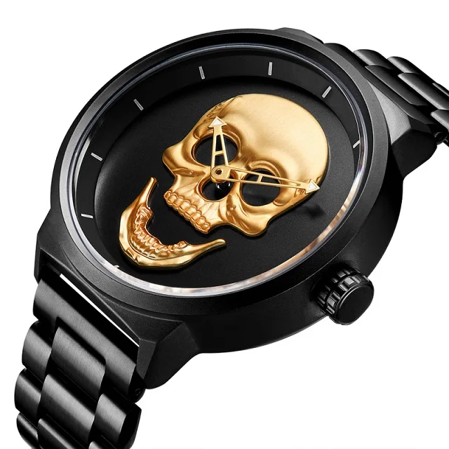 HM-1600 Unique Punk 3D Skull Men Watch Luxury Steel Gold Black Waterproof Sport Male Quartz Watch, Black/gold
HM-1600 Unique Punk 3D Skull Men Watch Luxury Steel Gold Black Waterproof Sport Male Quartz Watch, Black/gold