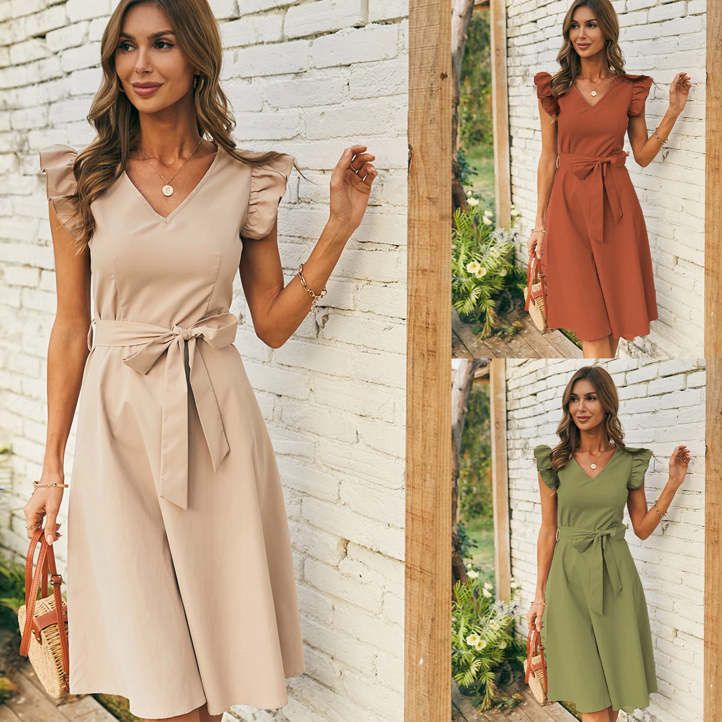 New Style Women's wear Summer Casual Elegant Solid Color V-Neck Knee-Length Bandage Dress
New Style Women's wear Summer Casual Elegant Solid Color V-Neck Knee-Length Bandage Dress