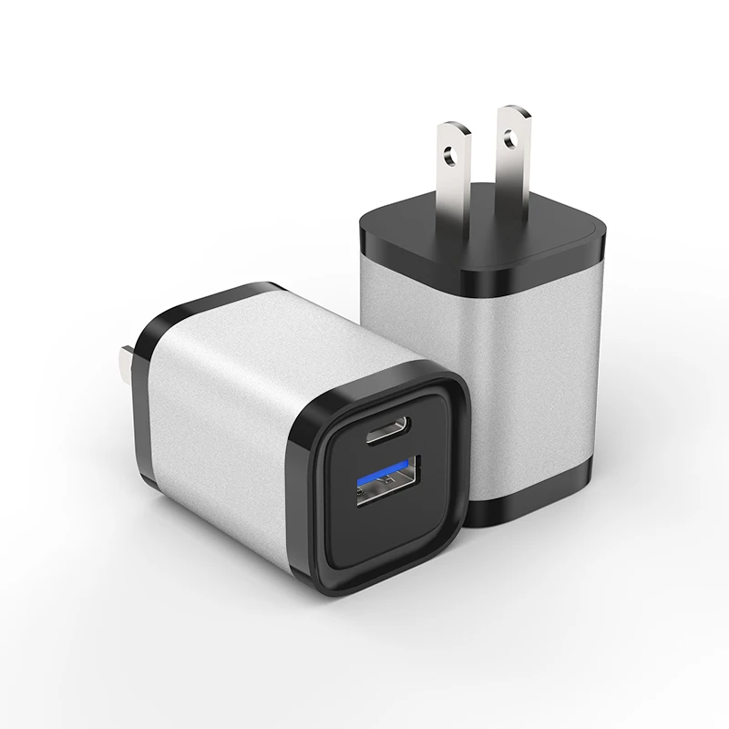 Silver Grey Dual port phone Charger metal case QC3.0 PD 20W fast charging phone USB charger for mobile device charging
Silver Grey Dual port phone Charger metal case QC3.0 PD 20W fast charging phone USB charger for mobile device charging