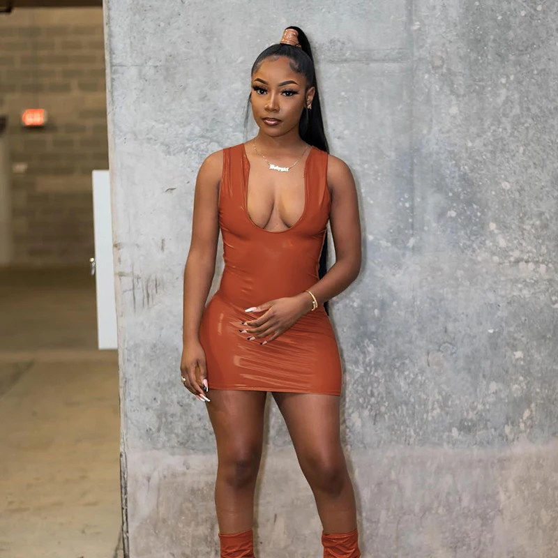 Lygens New Design Leather Sleeveless Hidden Zipper Skinny Outfits 2021 Spring Sexy Women Shiny Mini Solid Dress, Customized color
Lygens New Design Leather Sleeveless Hidden Zipper Skinny Outfits 2021 Spring Sexy Women Shiny Mini Solid Dress, Customized color