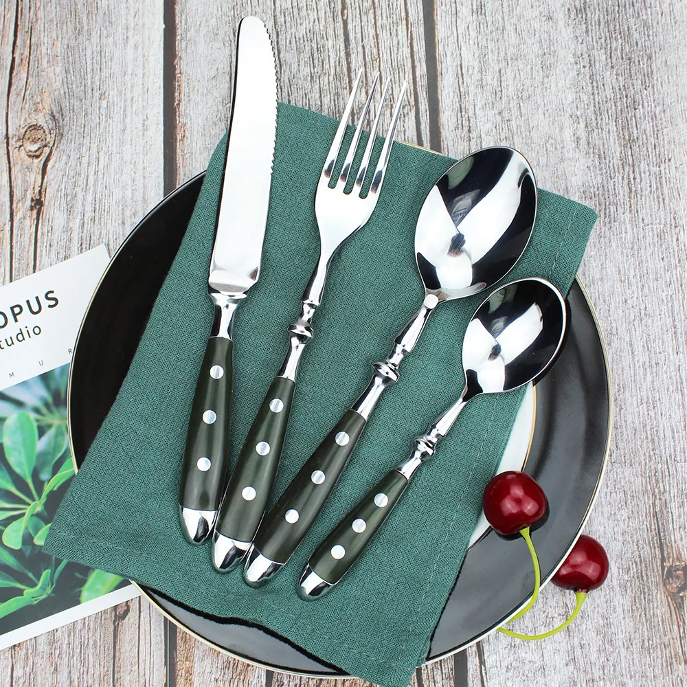 Popular Stainless Steel Material Silver Dinnerware Set With Green Handle Including Fork Knife And Spoons
Popular Stainless Steel Material Silver Dinnerware Set With Green Handle Including Fork Knife And Spoons