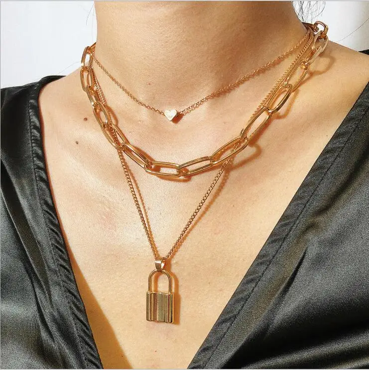 2020 new Vintage Multi Layer Love Heart Choker Necklace Collar Statement Alloy Lock Pendant Long Chain Necklace Women Jewelry, Many colors in stock/all colors can be customized
2020 new Vintage Multi Layer Love Heart Choker Necklace Collar Statement Alloy Lock Pendant Long Chain Necklace Women Jewelry, Many colors in stock/all colors can be customized
