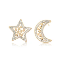 

80149 XUPING Hypoallergenic 14K Gold Color Hollow Cz Star And Moon Pave Stud Earrings