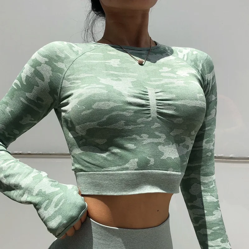Print Eng Anliegende Langarm Yoga Hemd Jog Set für Sexy Frauen Yoga Anzug Plus Größe Crop Tops Für Gym Tanzen lauf Klettern