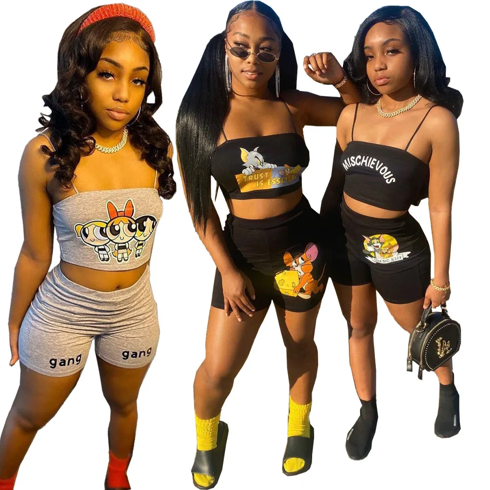 2021two piece pants trend tom and jerry cartoon print 2 piece sets tight camisole spaghetti strap crop top with snack shorts
2021two piece pants trend tom and jerry cartoon print 2 piece sets tight camisole spaghetti strap crop top with snack shorts