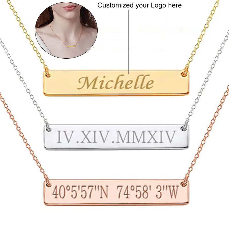 Custom Personalised Stainless Steel womens necklaces sets engravable Blank rose gold plated silver Jewelry pendant bar necklace
Custom Personalised Stainless Steel womens necklaces sets engravable Blank rose gold plated silver Jewelry pendant bar necklace