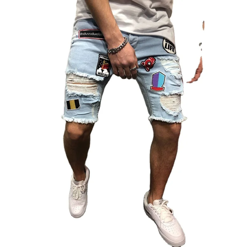 2021 Trend Personality Men's Fashion High Street Hole Patch Patch Ripped Jeans For Men Elastic Denim Shorts, Blue jeans shorts
2021 Trend Personality Men's Fashion High Street Hole Patch Patch Ripped Jeans For Men Elastic Denim Shorts, Blue jeans shorts