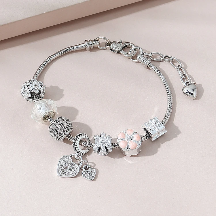 Exquisite Retro Silver Plated Shiny CZ Zirconia Heart Charms Bracelet Adjustable Drop Oil Flower Charm Bracelet For Party, Picture color
Exquisite Retro Silver Plated Shiny CZ Zirconia Heart Charms Bracelet Adjustable Drop Oil Flower Charm Bracelet For Party, Picture color