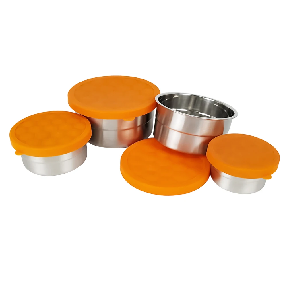 New design orange colour round stackable ss304 snack food container stainless steel lunch box with silicone lid, Silver
New design orange colour round stackable ss304 snack food container stainless steel lunch box with silicone lid, Silver