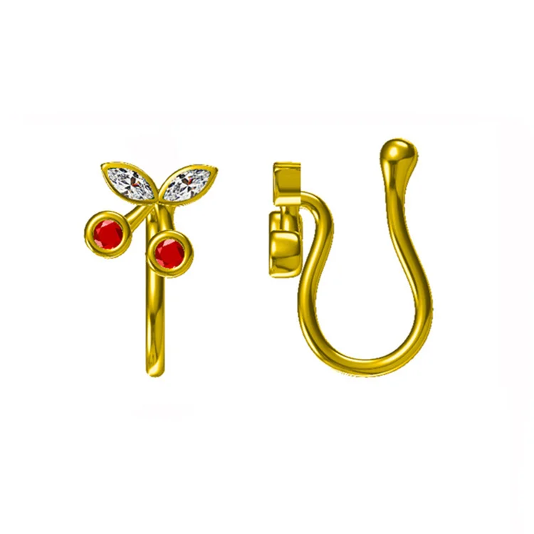 New Trend Gold Color Brass U Shape Crystal Fruit Fake Nose Ring for Women Cherry Non Piercing Nose Cuffs, Gold/silver
New Trend Gold Color Brass U Shape Crystal Fruit Fake Nose Ring for Women Cherry Non Piercing Nose Cuffs, Gold/silver