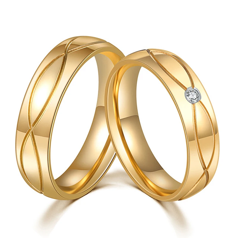 Gold Color CZ Stone Wedding Rings Lover Stainless Steel Couple Rings Fashion Jewelry Women Men
Gold Color CZ Stone Wedding Rings Lover Stainless Steel Couple Rings Fashion Jewelry Women Men
