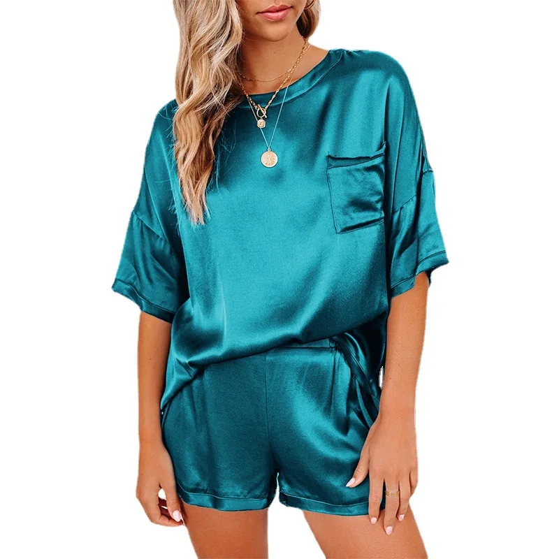 LH2 Wholesale Casual Summer Pocket Women Short Sleeve Pink Satin Pajamas Set Lounge Wear Sets, Picture shows
LH2 Wholesale Casual Summer Pocket Women Short Sleeve Pink Satin Pajamas Set Lounge Wear Sets, Picture shows