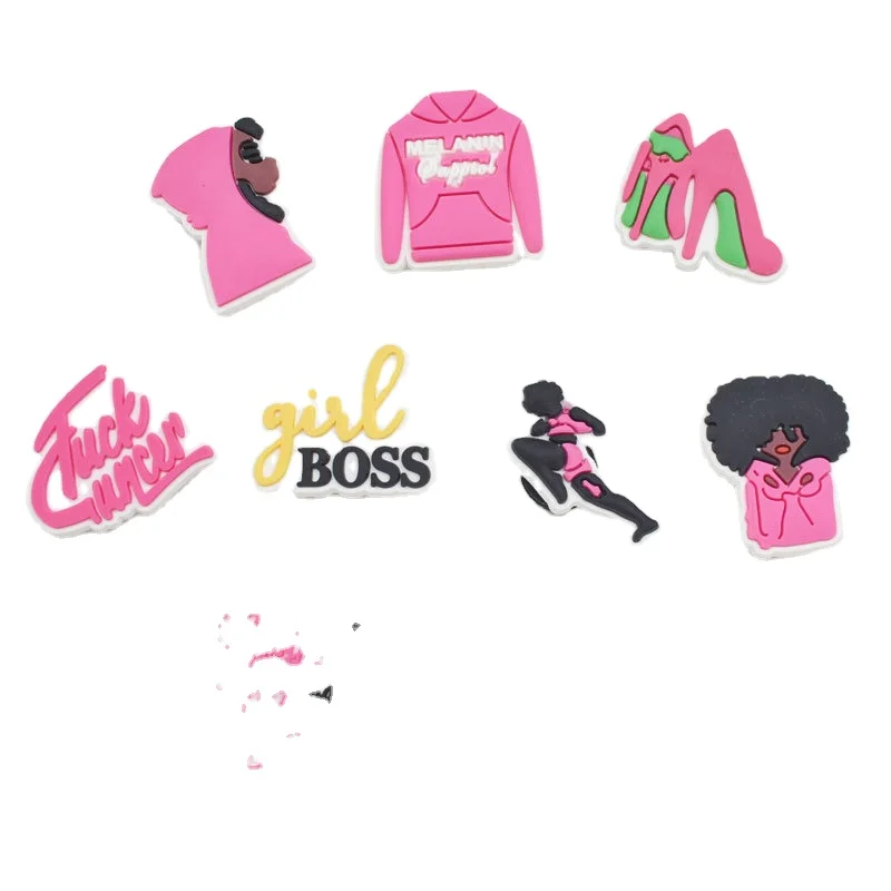 Custom logo wholesale pink PVC Factory direct sales croc charms new decor black people shoes buckle croc shoe charms
Custom logo wholesale pink PVC Factory direct sales croc charms new decor black people shoes buckle croc shoe charms