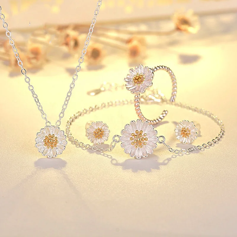 Lovely Boho Wedding Party Daisy Flower Earring Bracelet Ring Necklace Jewelry Set For Women Girls, Gold
Lovely Boho Wedding Party Daisy Flower Earring Bracelet Ring Necklace Jewelry Set For Women Girls, Gold