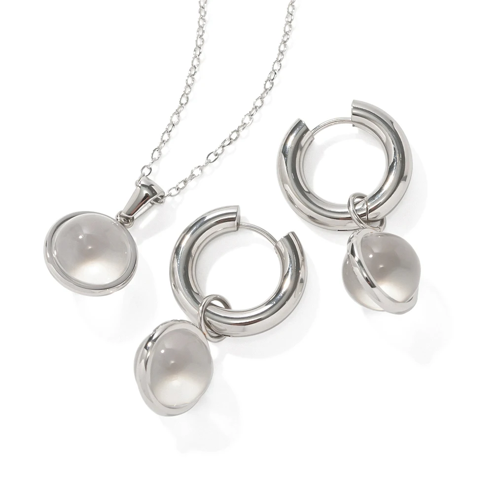 Waterproof Silver Plated Stainless Steel Transparent Stone Necklace Clear Glass Stone Drop Earring Necklace
Waterproof Silver Plated Stainless Steel Transparent Stone Necklace Clear Glass Stone Drop Earring Necklace