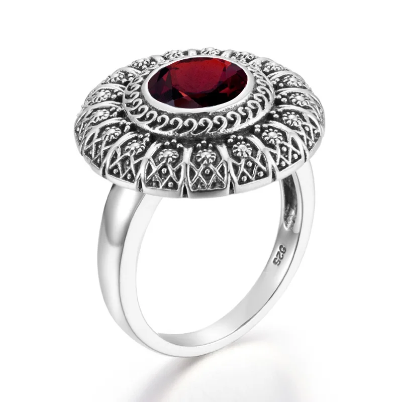 Vintage Turkish Jewelry Wholesale Red Garnet Gemstone Rings Women Classical Pattern Rings Silver 925
Vintage Turkish Jewelry Wholesale Red Garnet Gemstone Rings Women Classical Pattern Rings Silver 925