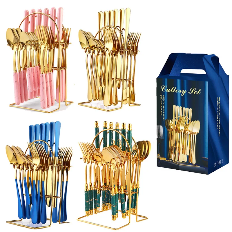 Amazon Hot Selling Stainless Steel 24 Pieces Cutlery Set With Stand Wedding Flatware Set, Gold
Amazon Hot Selling Stainless Steel 24 Pieces Cutlery Set With Stand Wedding Flatware Set, Gold