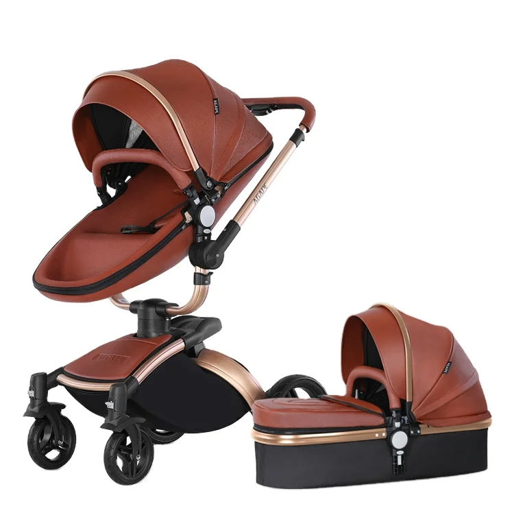 

2019 Amazon Hot Sell New Model 3 in 1 Baby Stroller Leather Baby Carriage, Brown;black;white and pink