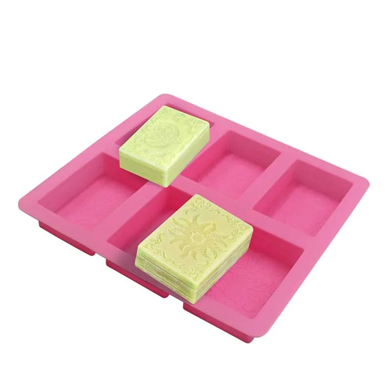 High quality and easy to clean 6 chamber silicone industrial soap mould, Pink 
High quality and easy to clean 6 chamber silicone industrial soap mould, Pink