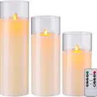 Battery Operated Home Decoration Paraffin Wax Pillar Shape Glass LED Candles