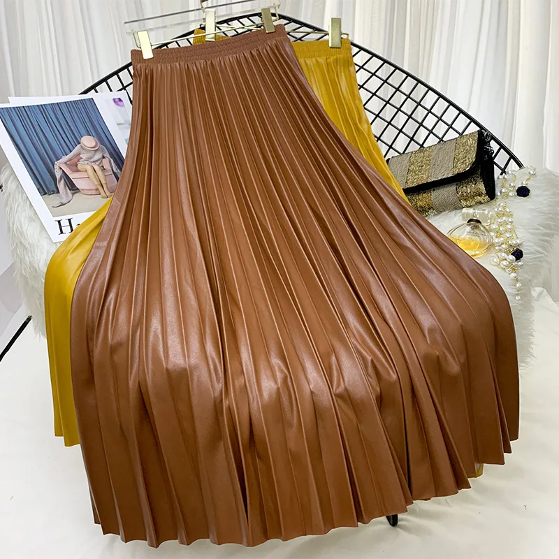 New arrivals high waist pleated Pu leather skirt women elegant midi long skirts female casual dress, Picture
New arrivals high waist pleated Pu leather skirt women elegant midi long skirts female casual dress, Picture