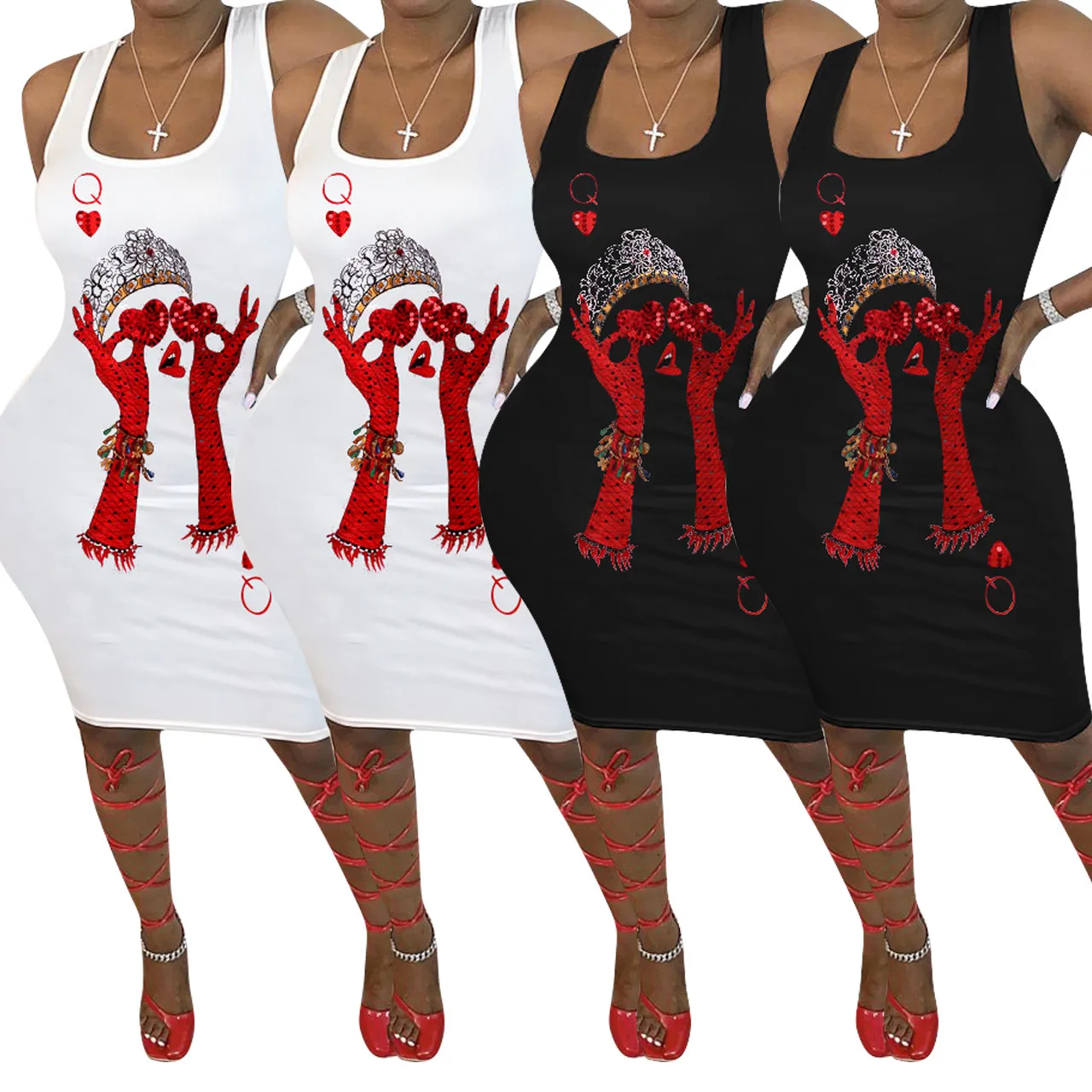 Top Selling Women Casual Mini Dresses Halter Sleeveless Bodycon Thin Dress Ladies Poker Printed Summer Short Dress, As picture
Top Selling Women Casual Mini Dresses Halter Sleeveless Bodycon Thin Dress Ladies Poker Printed Summer Short Dress, As picture