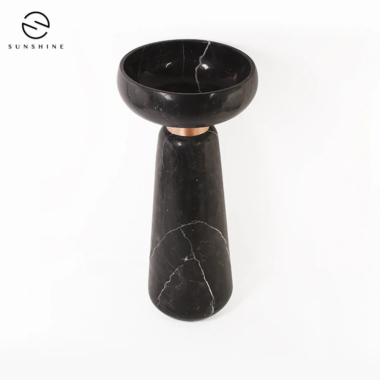 China Black Marquina Marble Natural Stone Freestanding Pedestal Bathroom Sink