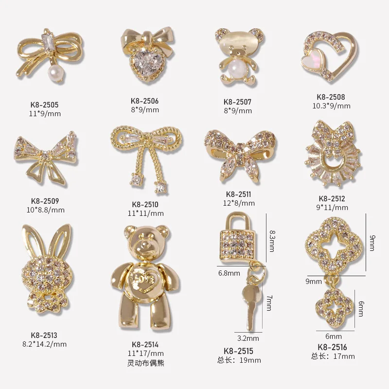 Luxury Nail Arts Zircon White Pearl Bow Knot Love Heart Bear Rabbit Nail Charms Women Beauty Fashion Sweet Finger Nail Jewelry, Colorful
Luxury Nail Arts Zircon White Pearl Bow Knot Love Heart Bear Rabbit Nail Charms Women Beauty Fashion Sweet Finger Nail Jewelry, Colorful