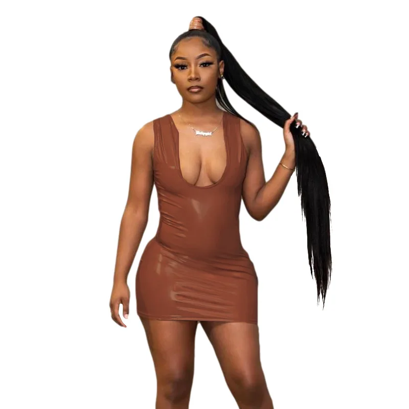 Fall Winter New Fashion Sexy Sleeveless Low Cut PU Leather Back Zipper Elastic Bodycon Mini Dress Party Club Dress For Women, Picture color
Fall Winter New Fashion Sexy Sleeveless Low Cut PU Leather Back Zipper Elastic Bodycon Mini Dress Party Club Dress For Women, Picture color