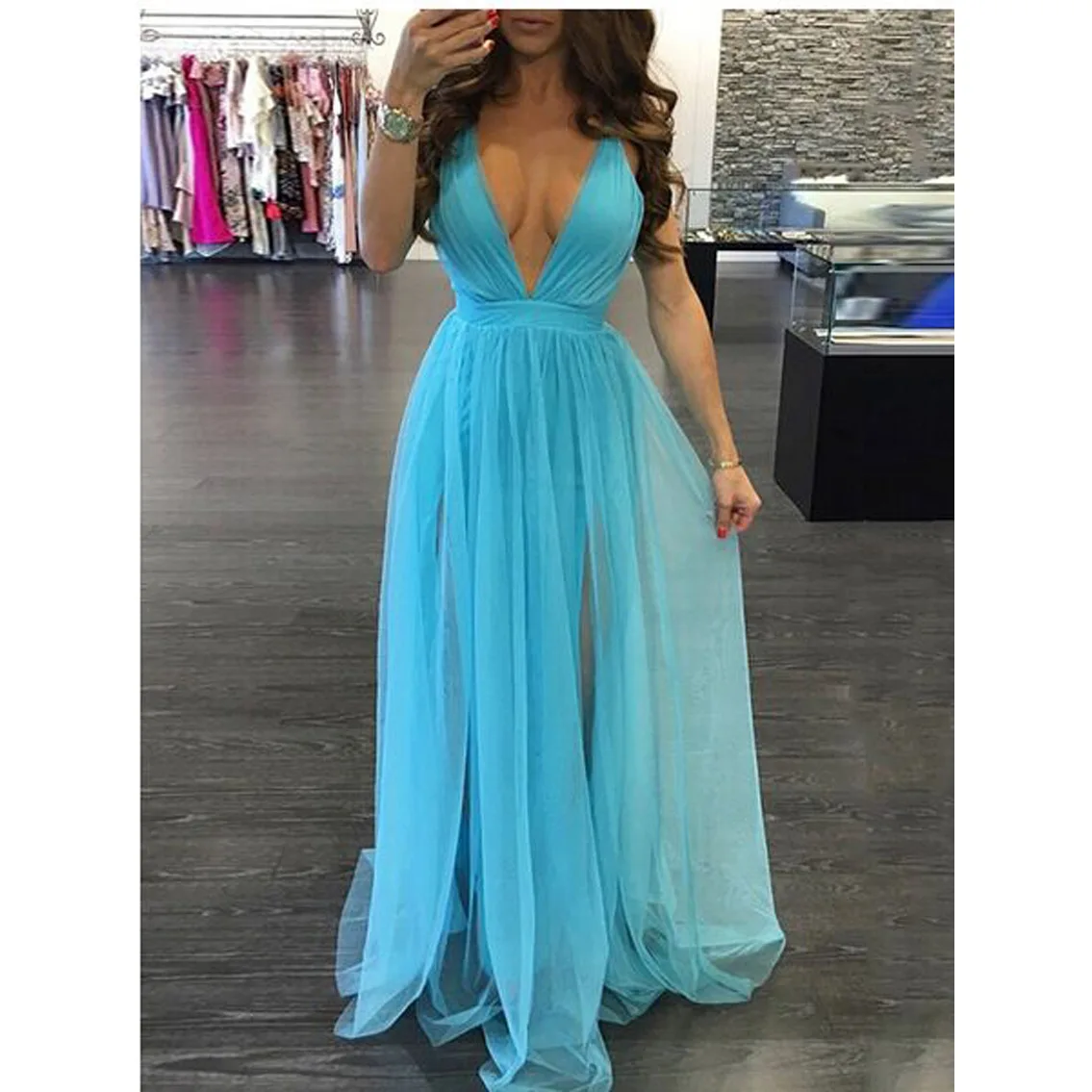 New Arrival Lady Elegant Dress Halter Sexy Suspender Long Tulle Women Wedding Party Dress, Blue white
New Arrival Lady Elegant Dress Halter Sexy Suspender Long Tulle Women Wedding Party Dress, Blue white