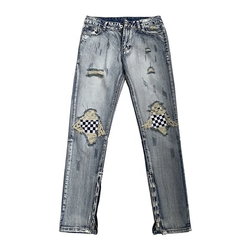 Men Ripped slim Zipper Jeans knee plaid Patchwork straight Denim Pants Streets Hip Hop Jeans
Men Ripped slim Zipper Jeans knee plaid Patchwork straight Denim Pants Streets Hip Hop Jeans