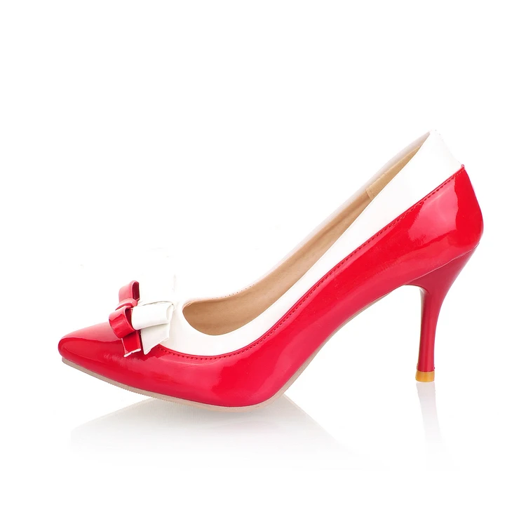 New Pointed Toe Patent Leather Double Bowknot Stiletto Women High Heels, Red+white/black+white
New Pointed Toe Patent Leather Double Bowknot Stiletto Women High Heels, Red+white/black+white