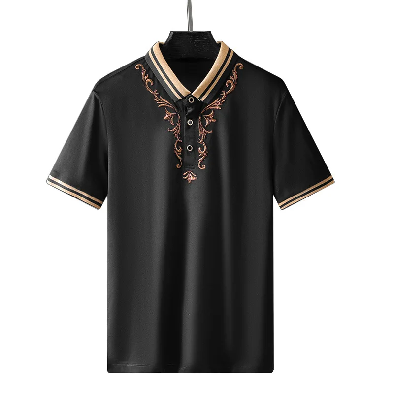 Spring and summer new style contracted lapel flower embroidered short sleeve T - shirt 
Spring and summer new style contracted lapel flower embroidered short sleeve T - shirt