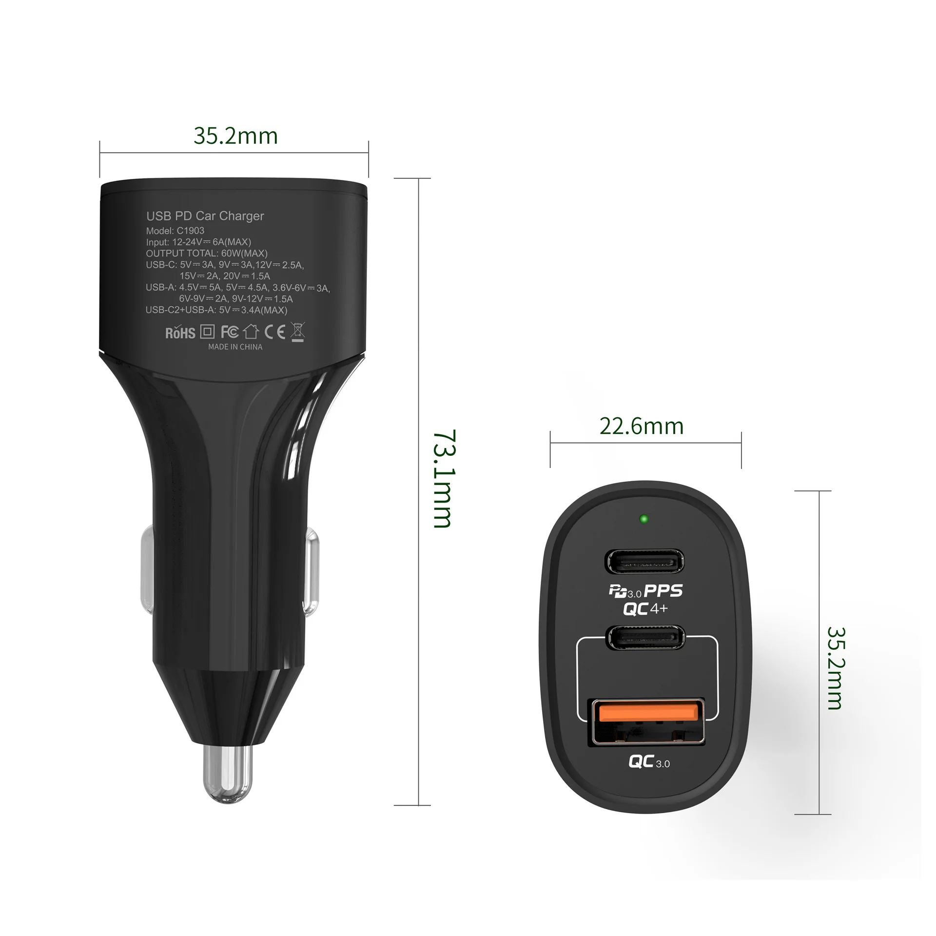 high speed charging new tech QC 3.0 QC 4.0 USB type c 3 ports car charger, Black / white
high speed charging new tech QC 3.0 QC 4.0 USB type c 3 ports car charger, Black / white