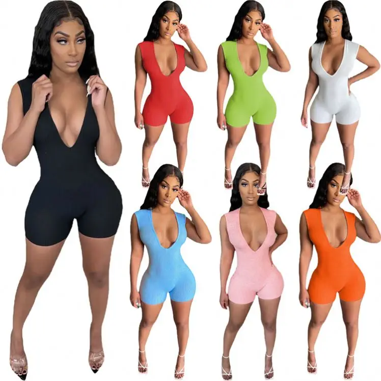Sleeveless mujer Deep V-neck Solid Color Fashion Bodycon Jumpsuit Women Short Pants Jumpsuits Sexy Jumpsuits 
Sleeveless mujer Deep V-neck Solid Color Fashion Bodycon Jumpsuit Women Short Pants Jumpsuits Sexy Jumpsuits