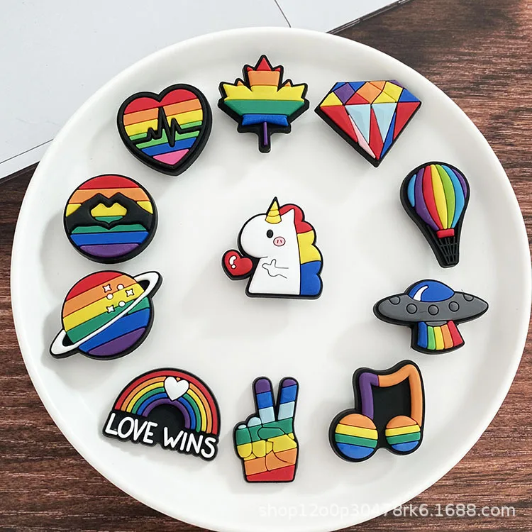Wholesale new products fashion cartoon cute rainbow children clogs shoes flower shoes charm, As picture/custom
Wholesale new products fashion cartoon cute rainbow children clogs shoes flower shoes charm, As picture/custom