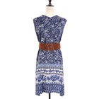 Fashion style summer casual ladies button-down sleeveless printed rayon floral midi vintage dress