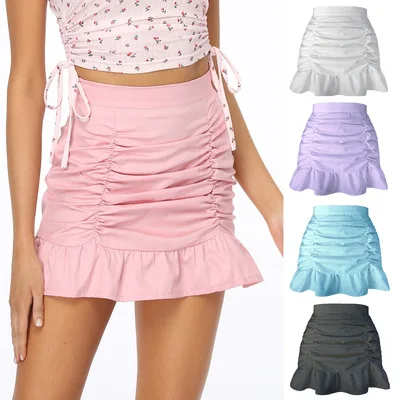 2021 New Mujer Moda High Waist Solid A-Line Short Skirts Women Summer Pleated Ruffled Zipper Fish Tail Sexy Mini Skirt Coldker
2021 New Mujer Moda High Waist Solid A-Line Short Skirts Women Summer Pleated Ruffled Zipper Fish Tail Sexy Mini Skirt Coldker