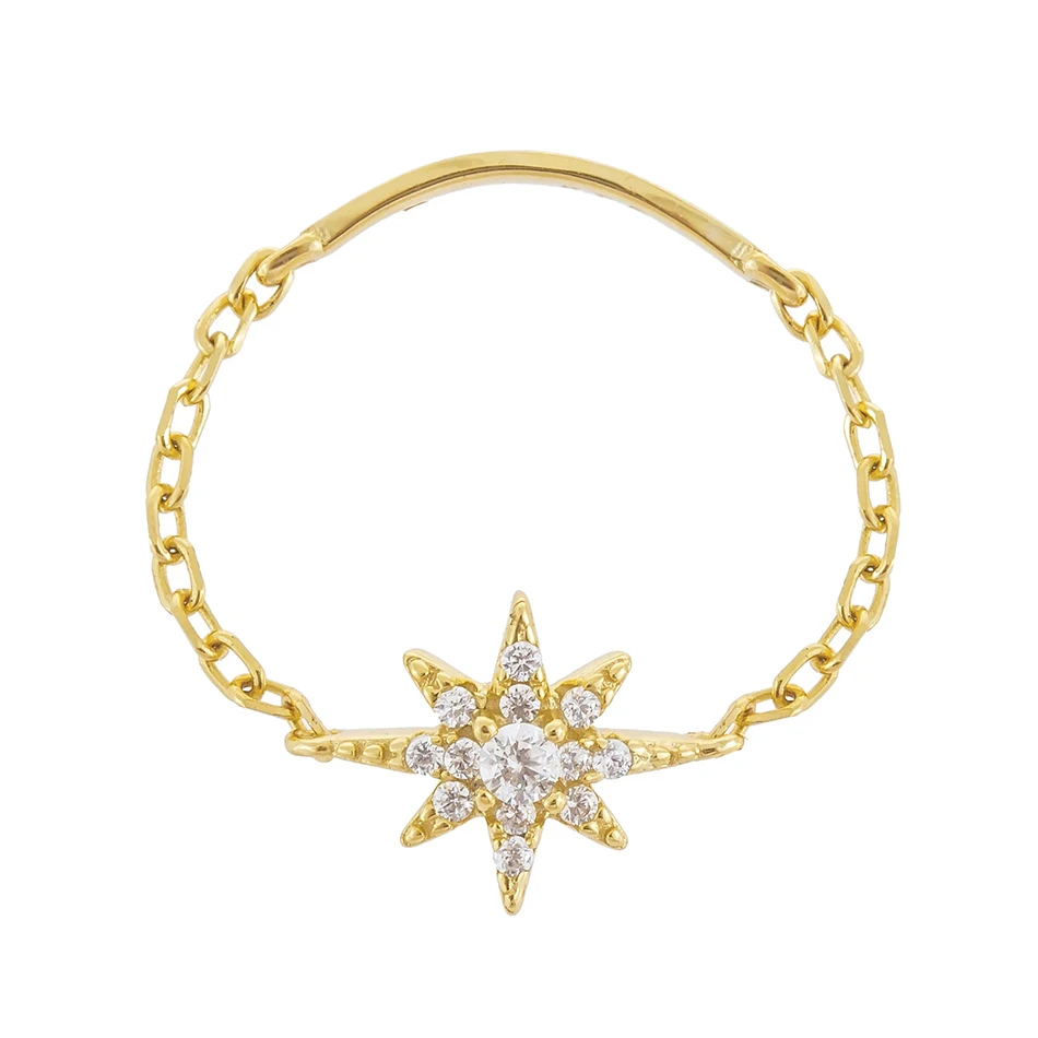 925 Sterling Silver 18k Gold Plated Cubic Zircon Starburst Chain Ring For Woman
925 Sterling Silver 18k Gold Plated Cubic Zircon Starburst Chain Ring For Woman