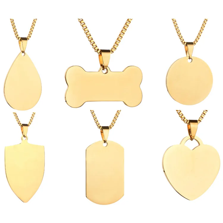 custom necklace gold plated stainless steel heart pendant necklace custom dog tags nameplate necklace