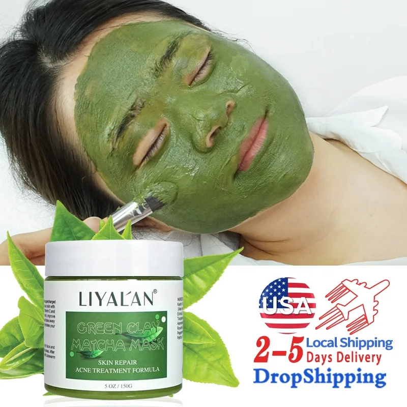

Private Label Face Detoxifying Oil Control Acne Removal Whitening Bentonite Matcha Mud Facial Green Tea Clay Mask