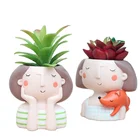 Table decorate cute girl mini resin plant pots