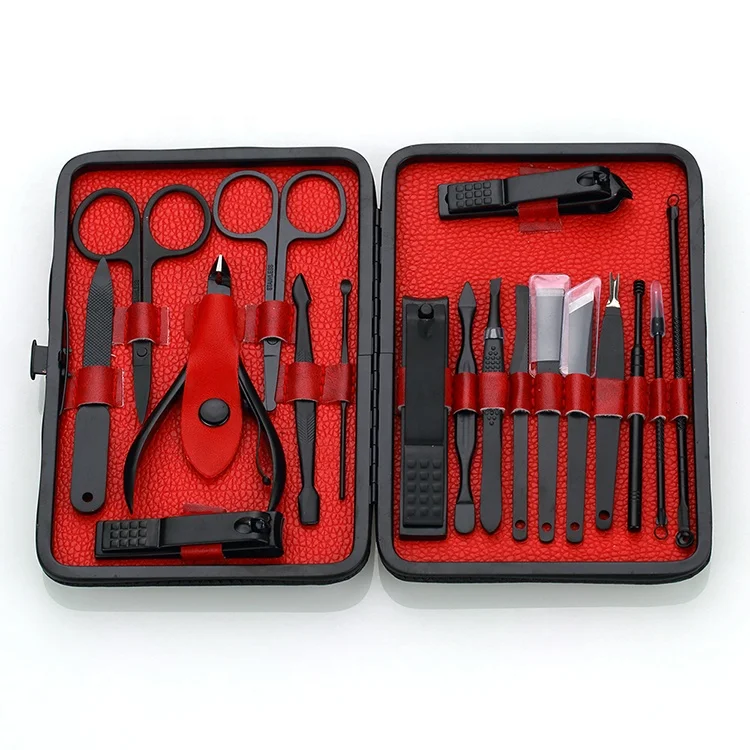 19 pcs Professional manicure tools stainless steel nail clipper manicure gift set, Black
19 pcs Professional manicure tools stainless steel nail clipper manicure gift set, Black