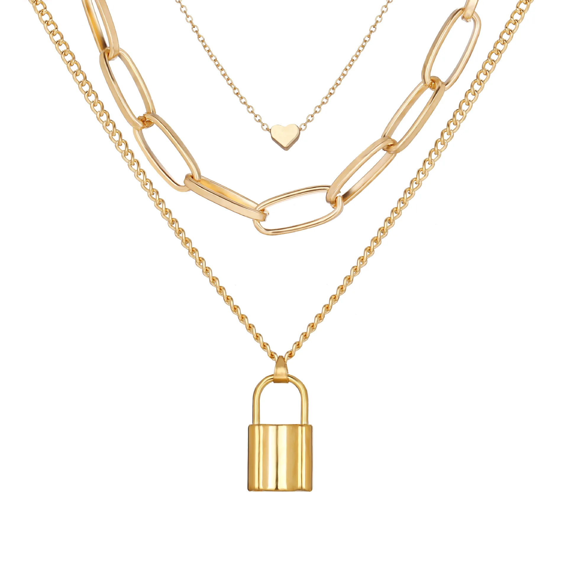 NNK010 Multi Layer Gold Heart Chain Lock Gold Color Pendant Necklaces For Women, Can be mixed
NNK010 Multi Layer Gold Heart Chain Lock Gold Color Pendant Necklaces For Women, Can be mixed