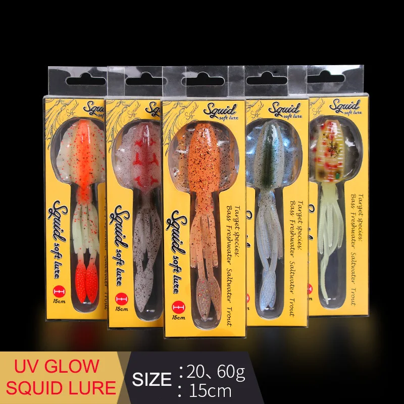 Fishing Bait Luminous Squid Fishing Double Hooks Tackles Lures PVC 15cm 60gBionic Soft Octopus Lures for Fishing, 11 colors for choice 
Fishing Bait Luminous Squid Fishing Double Hooks Tackles Lures PVC 15cm 60gBionic Soft Octopus Lures for Fishing, 11 colors for choice